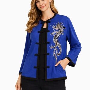 Bob Mackie Size Medium Blue Cardigan with Dragon Embroidery